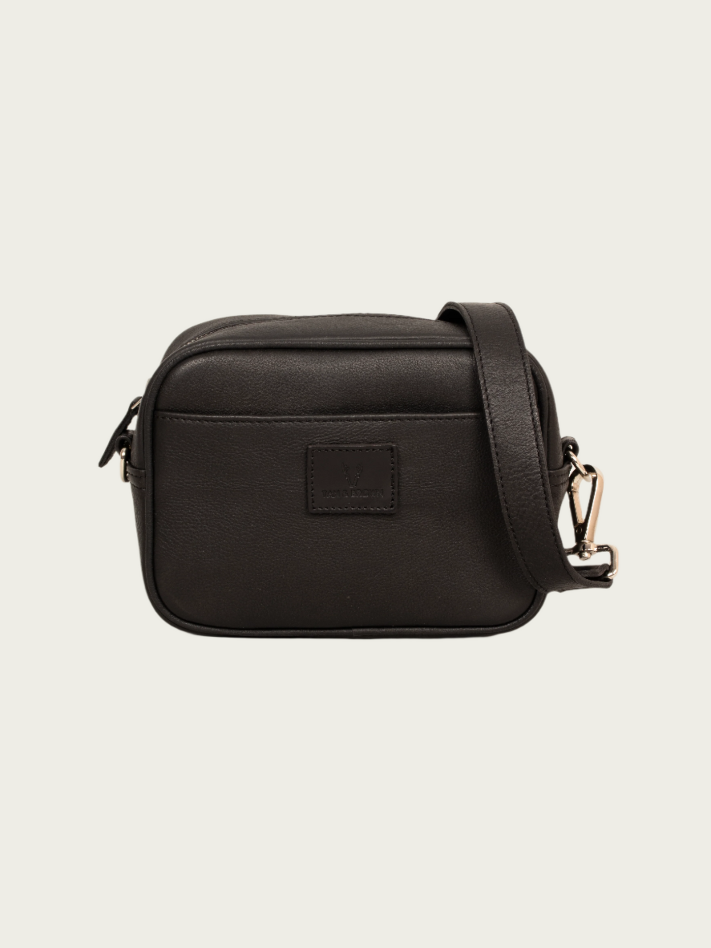 Black genuine leather sling bag for women – front view