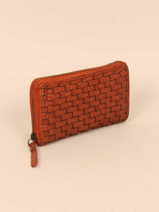 Woven leather wallet for women