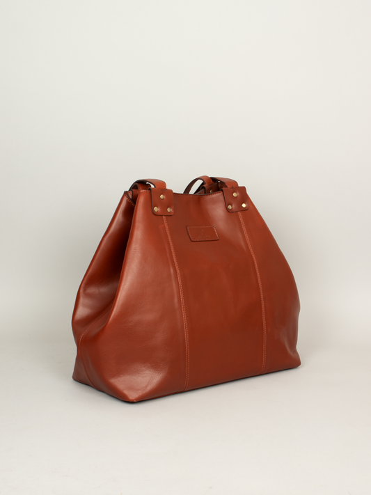 Front view of brown genuine leather tote bag for women – perfect for office or work use