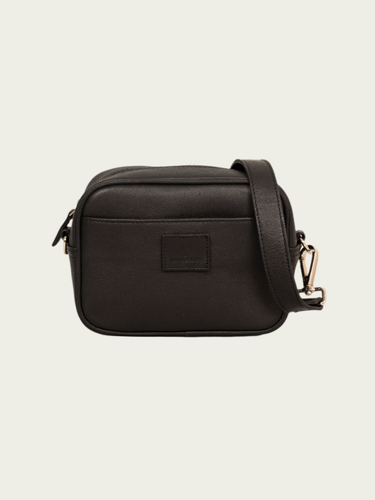 Black genuine leather sling bag for women – front view