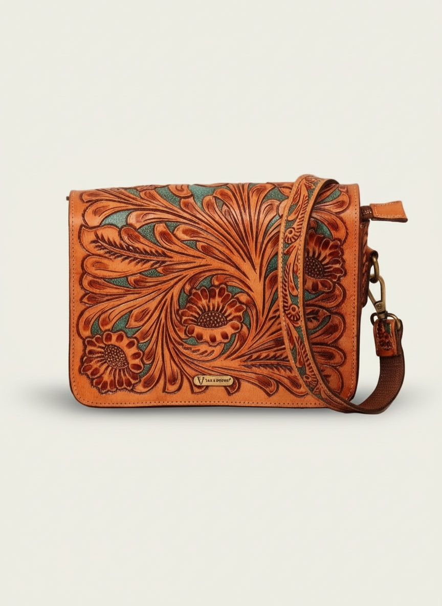 TOOLED LEATHER SLING BAG