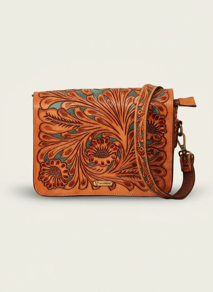 TOOLED LEATHER SLING BAG