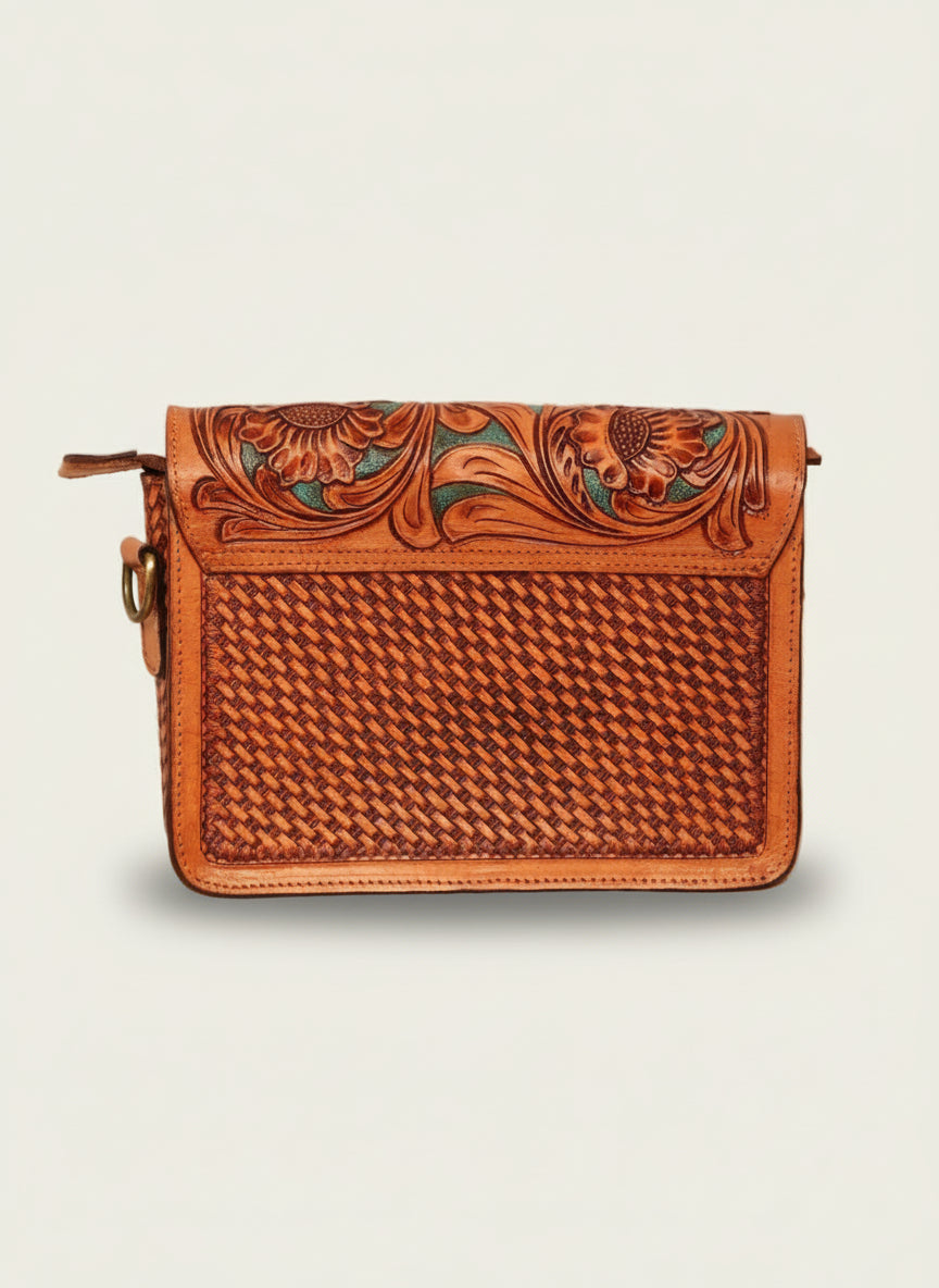 TOOLED LEATHER SLING BAG