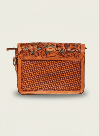 TOOLED LEATHER SLING BAG