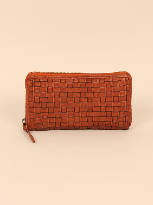 Woven leather wallet for women