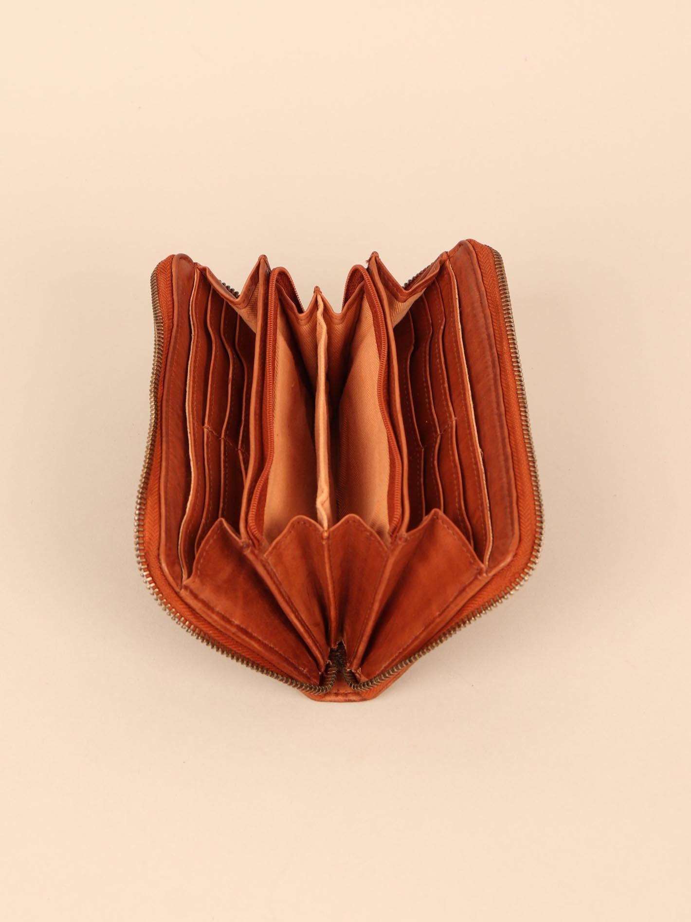 Woven leather wallet for women