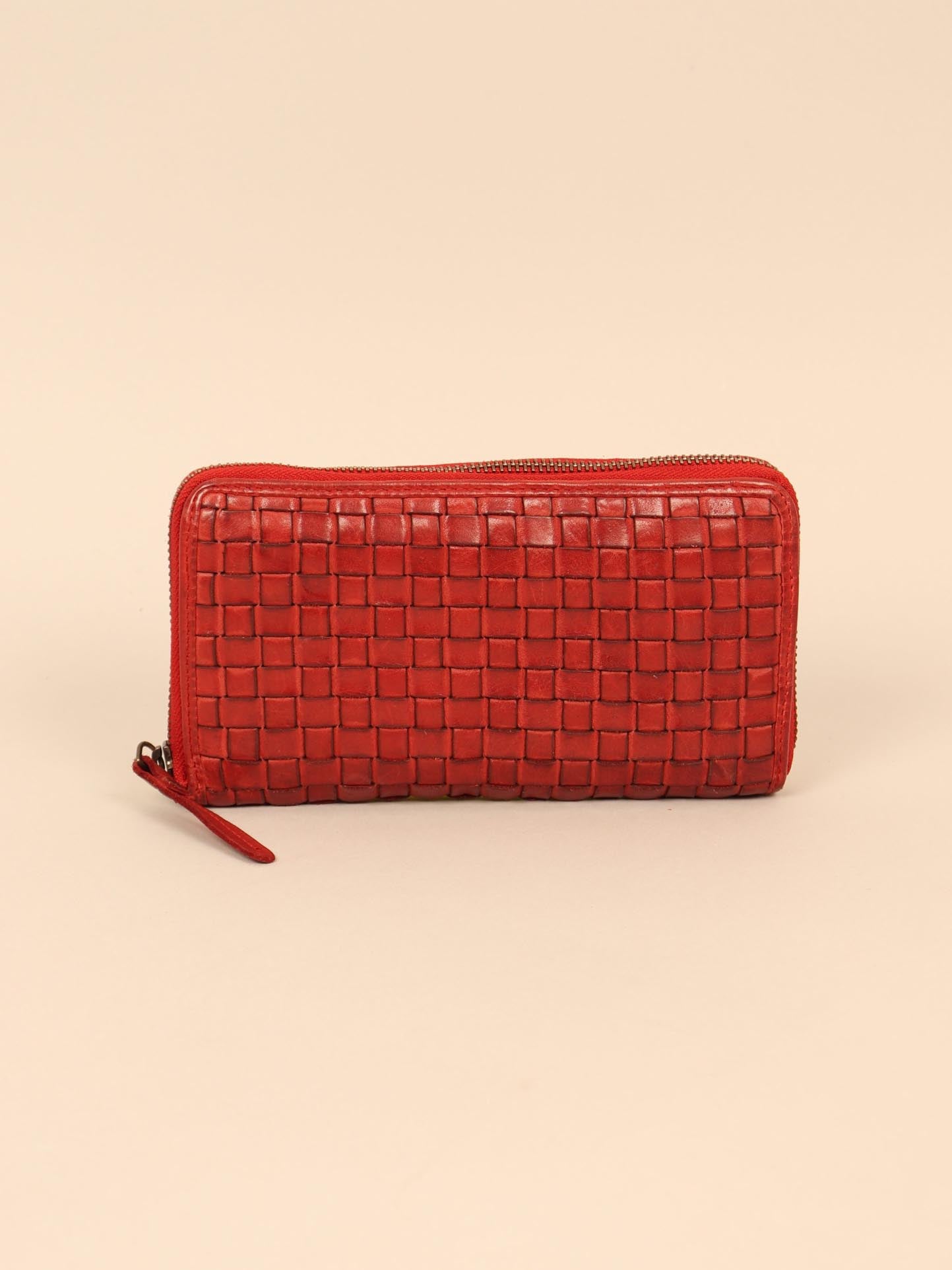 Woven leather wallet for women