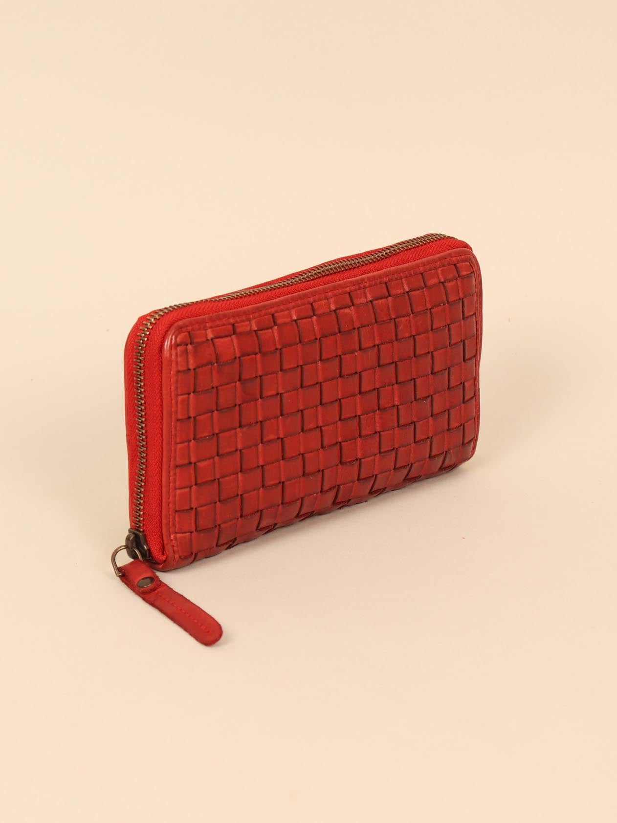 Woven leather wallet for women
