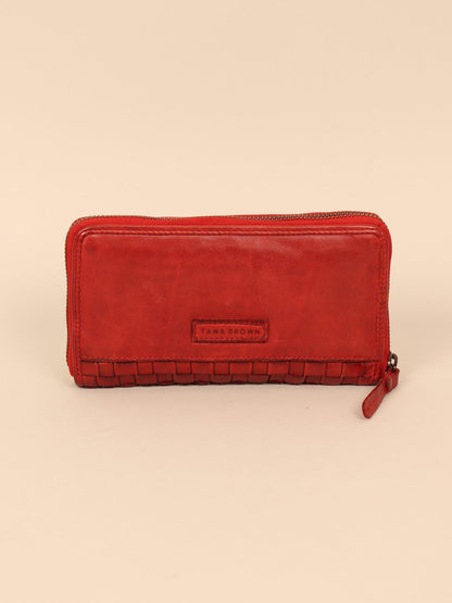 Woven leather wallet for women