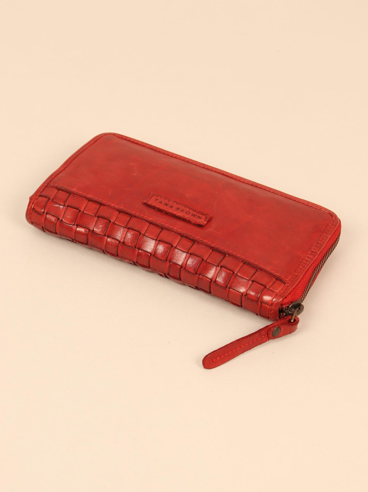 Woven leather wallet for women