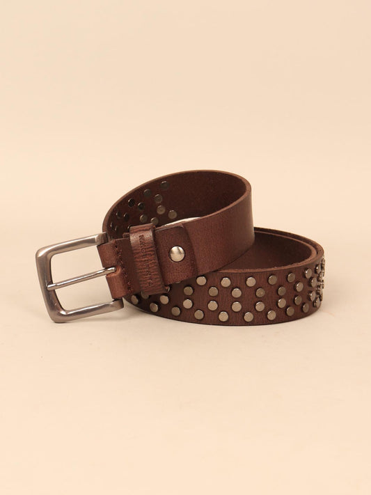 Studded leather men's belt
