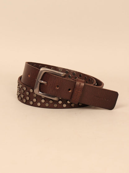 Studded leather men's belt