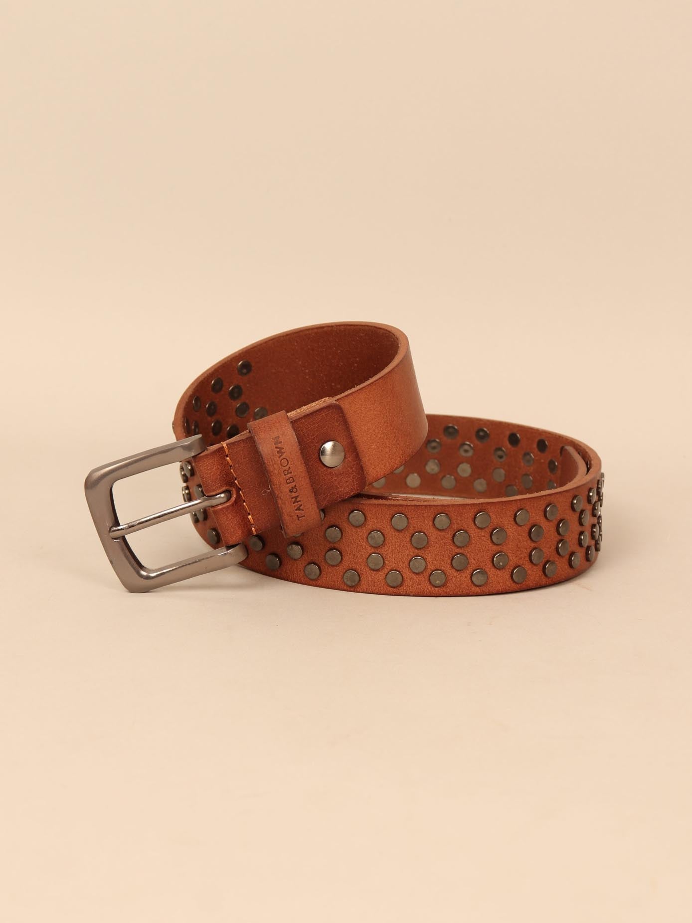 Studded leather men's belt