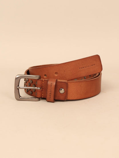 Studded leather men's belt