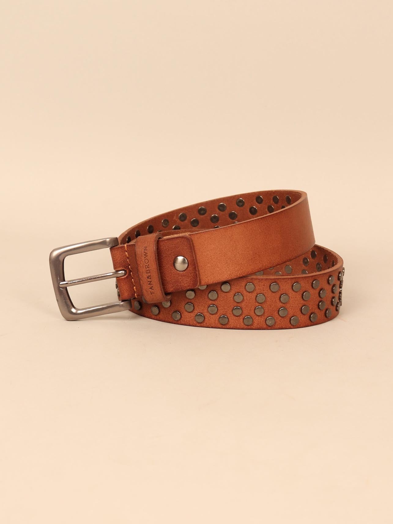 Studded leather men's belt