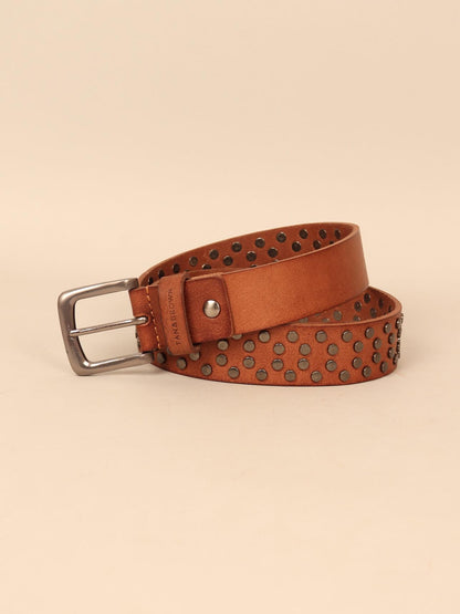 Studded leather men's belt