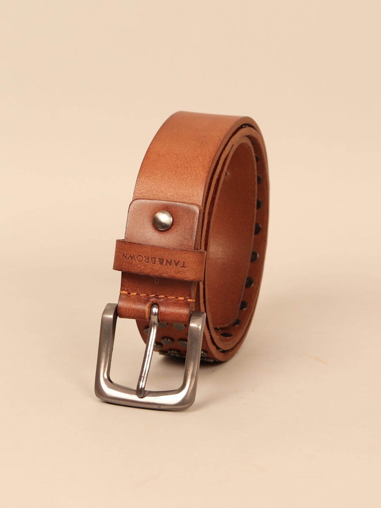 Studded leather men's belt