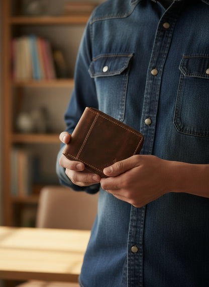 Leather zip wallet for men