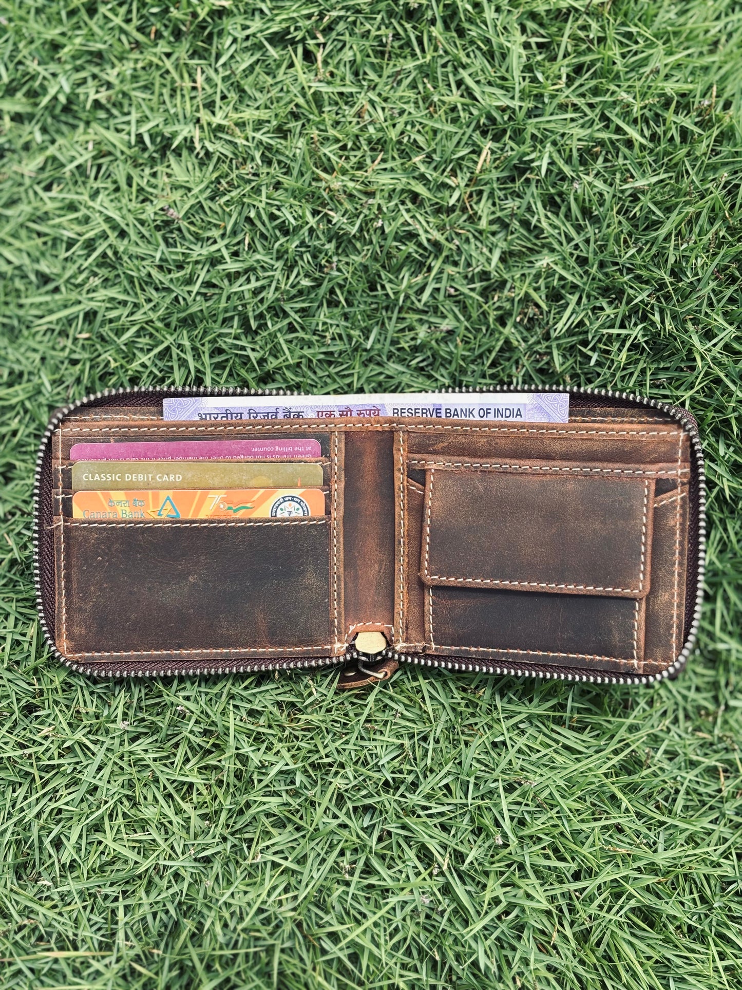Leather zip wallet for men