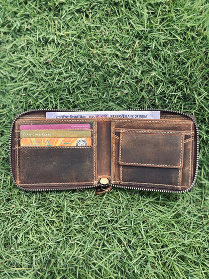 Leather zip wallet for men