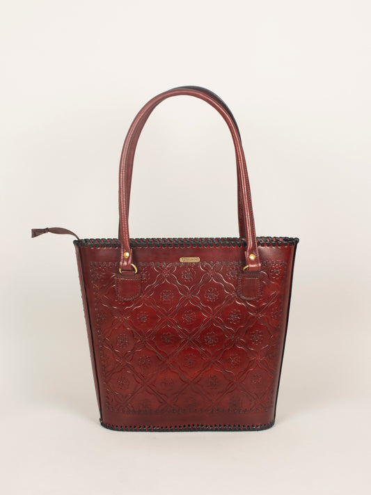  Front view of genuine leather handbag for women by Tan & Brown, classic tote design with premium finish.