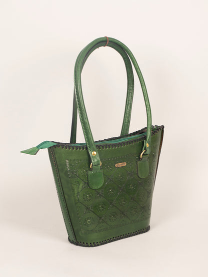 side view of stylish genuine leather shoulder bag for women, Tan & Brown designer collection.

