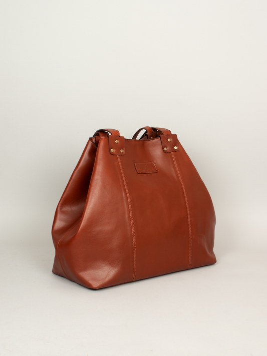 Front view of brown genuine leather tote bag for women – perfect for office or work use
