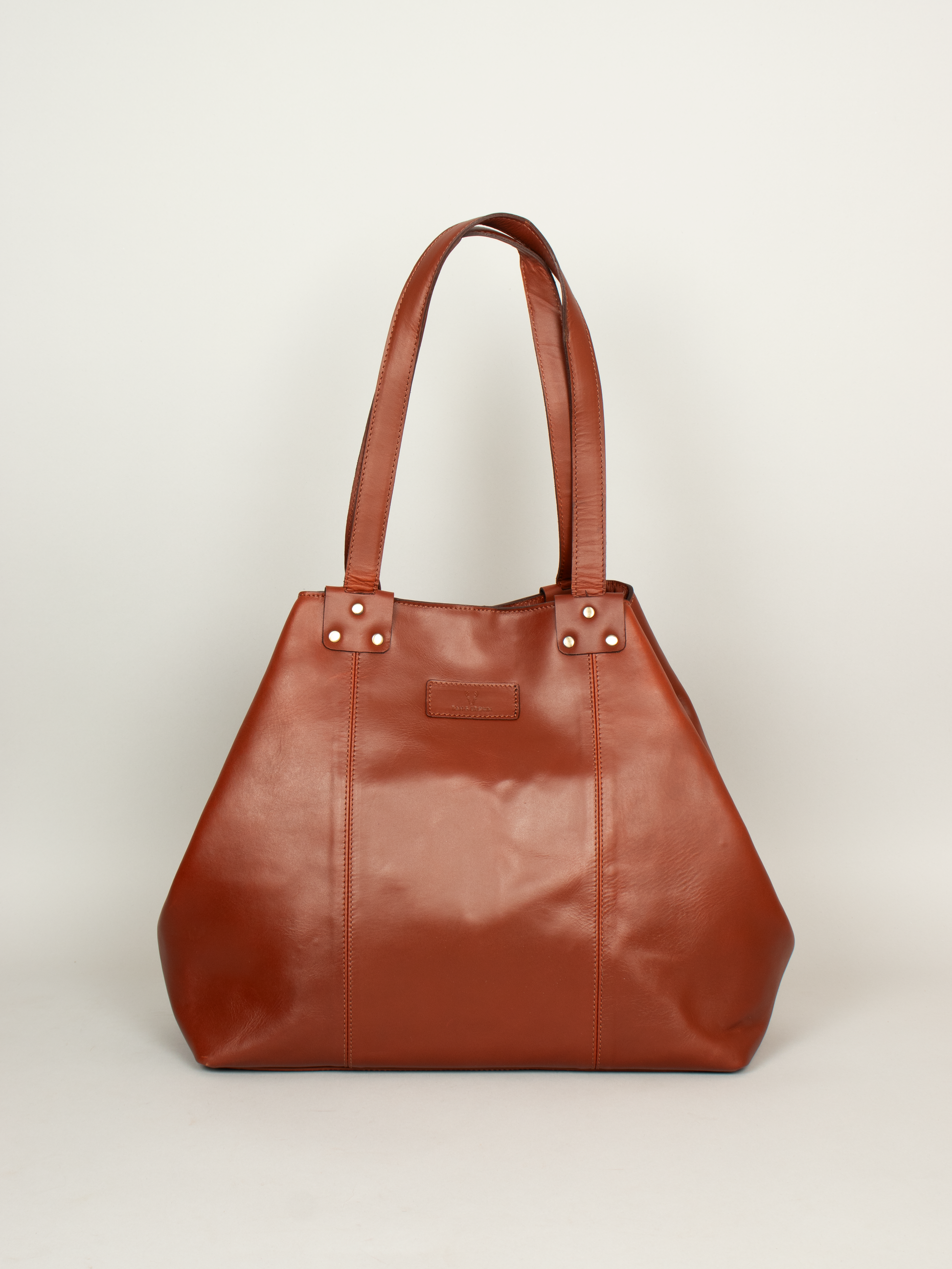 Close-up of premium leather texture and gold-tone hardware on women's office tote bag